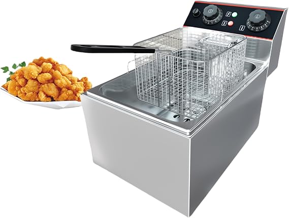 Commercial Deep Fryer, 11.5 QT/11 L Electric Deep Fryer with Single Basket and Lid, Stainless Steel Deep Fryer with Temperature Control for Restaurant or Home Use, 1500W
