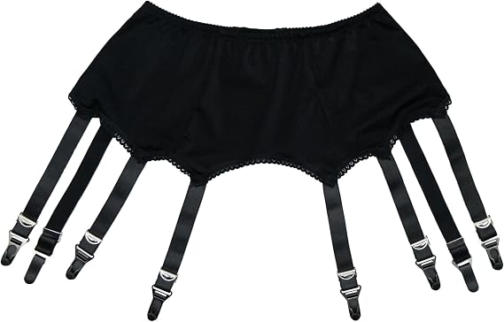 Plain Color 8 Straps Retro Garter Belt with Adjustable Suspender Metal Clips for Thigh High Stocking