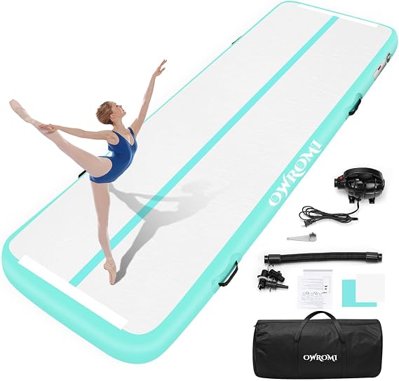 Inflatable Tumble Track Gymnastic Mat 6.6ft 10ft 13ft 16ft 4/8 Inch Thickness Mats with Air Pump for GYM/Yoga/Dance/Water Fun
