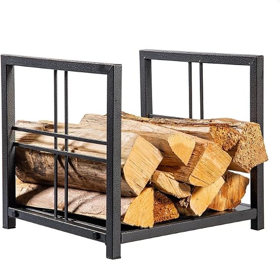 Plow & Hearth Preston Log Holder, Black Steel Firewood Rack for Fireplace, Fire pit, Wood Stove, Indoor and Outdoor Wood Kindling Storage