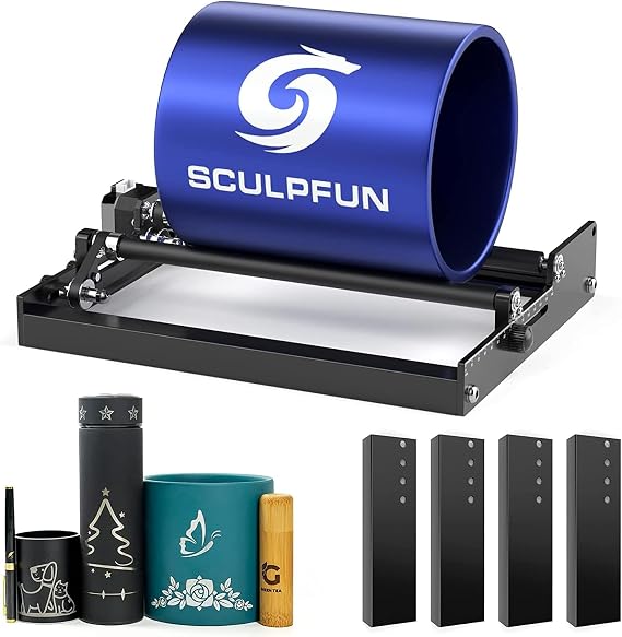SCULPFUN Laser Rotary Roller, Laser Engraver Y-axis Rotary Roller Engraving Module 360 Rotating for Engraving Different Size Cylindrical Objects Cans, Compatible with Most Engraving Machines