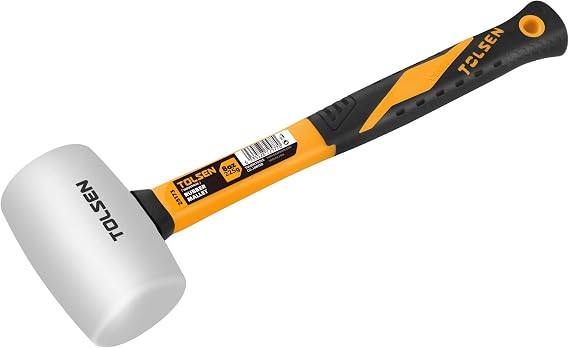 Tolsen White Rubber Mallet, 24oz, Fiberglass Handle, Double-faced Rubber Head - Soft, Non-slip Grip, Ideal for Construction, Upholstery & Automotive Work