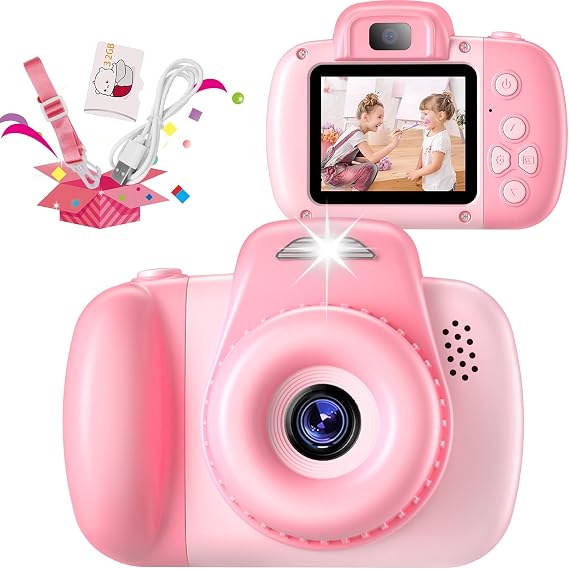 48MP Digital Dual Camera for Kids, 3-12 Years Old, with 2.0 Inch IPS Screen, 32GB SD Card, 1080P HD Video, Perfect for Toddler Birthday Gifts (Pink)