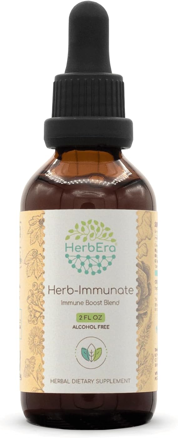 HerbEra Herb-Immunate B60 Alcohol-Free Extract Tincture, Elderberry, Ginger, Horseradish, Goldenseal, Echinacea. Wildcrafted: Turkey Tail Mushroom, Astragalus, OSHA Root. Immune Boost Blend 2 Fl Oz