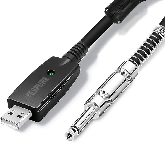 USB Guitar Cable Connect Guitar to Pc for Musical Instruments USB Interface Male to 6.35mm 1/4" Ts Electric Guitar Connector Instrument Cable for Recording 2.8m/9.2ft