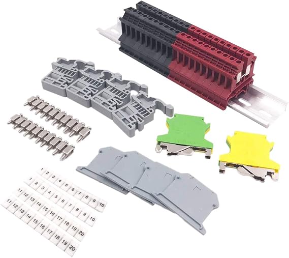 DIN Rail Terminal Blocks Kit Terminal+Ground Blocks+Aluminum Rail+End Brackets+End Covers+ Kits