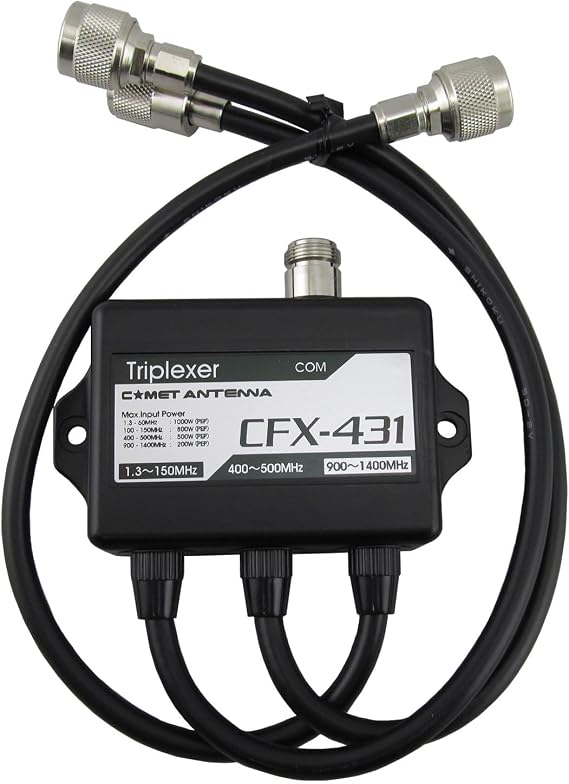 Comet CFX-431A Triplexer/RF Combiner-Splitter, 1.3150 MHz & 350500 MHz & 8401400 MHz, 1000 W PEP (HF) / 500 W & 200 W, 50 dB Isolation, N-Female & PL-259