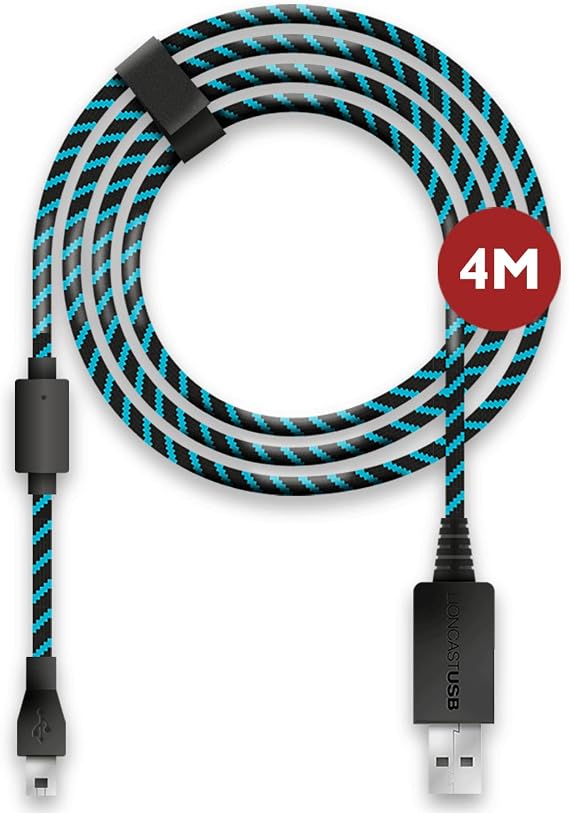 Lioncast 4-Metre USB Charging Cable for PS4 Controller and Xbox One X Black/Blue Micro USB