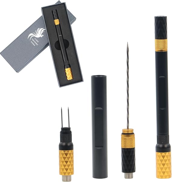 Cigar Punch Cigar Draw Enhancer and Cigar Nubber 4 in 1(Black Gold)