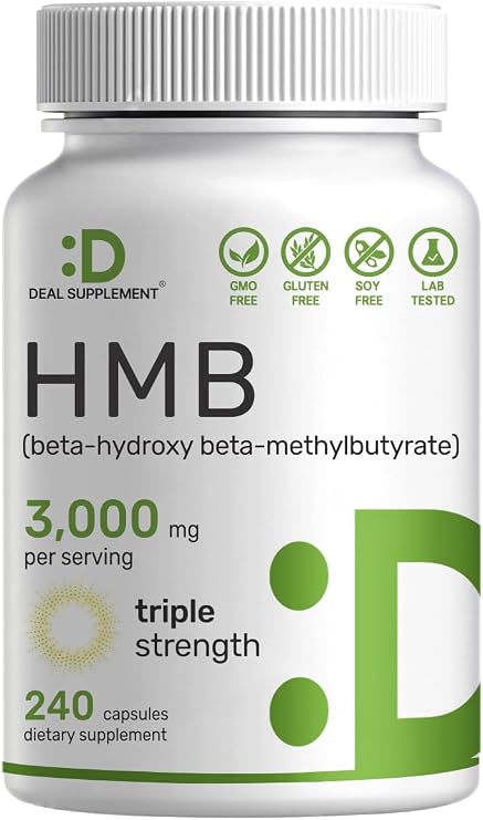 Ultra Strength HMB Supplements 3,000mg Per Serving, 240 Capsules | Third Party Tested | Supports Muscle Growth, Retention & Lean Muscle Mass | Fast Workout Recovery