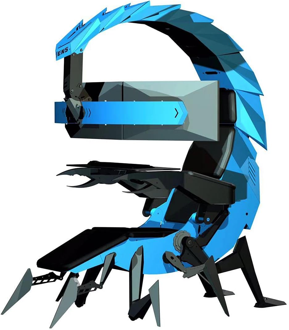 Comfortable Ergonomics Gaming Chair Ergonomic Computer Cockpit Chair with Led Lights Comfortable Racing Simulator Cockpit Game Chair with Hanging 3 Screens Red Color : Blue