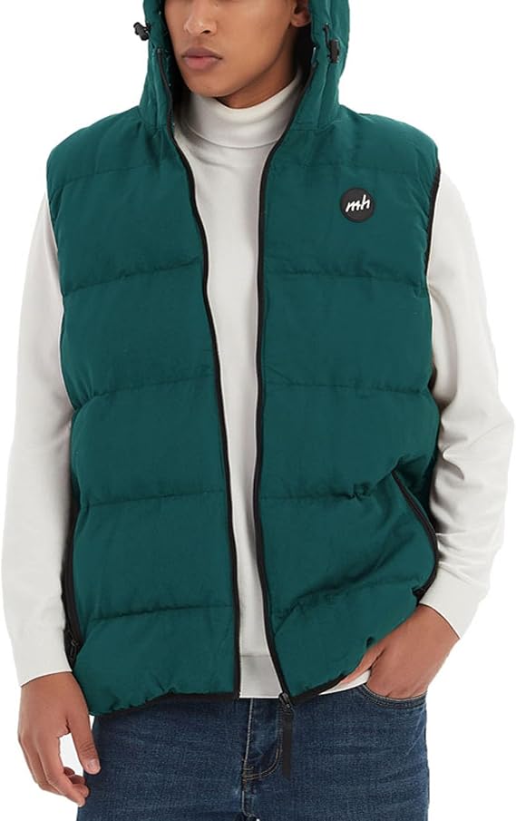 Mywu Mens Puffer Vest with Hood Winter Outdoor Quilted Sleeveless Jacket