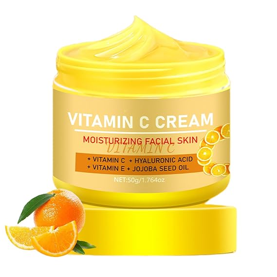 Vitamin C Face Cream, Face Moisturizer Anti-Aging Cream for Dry Skin, Hydrating Smoothing Improve Skin Fine Lines & Wrinkles For All Skin Types - 1.76 oz