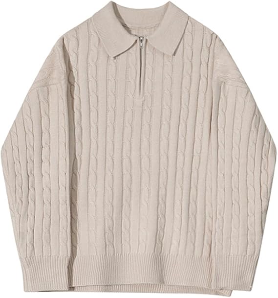 XYGJZ Men's Quarter Zip Knit Pullover Sweater Casual Twist Cable Knitted Pullover