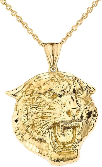 Animal Kingdom Bold 10k Yellow Gold Sparkle-Cut Jaguar Statement Pendant Necklace (Large), 16"