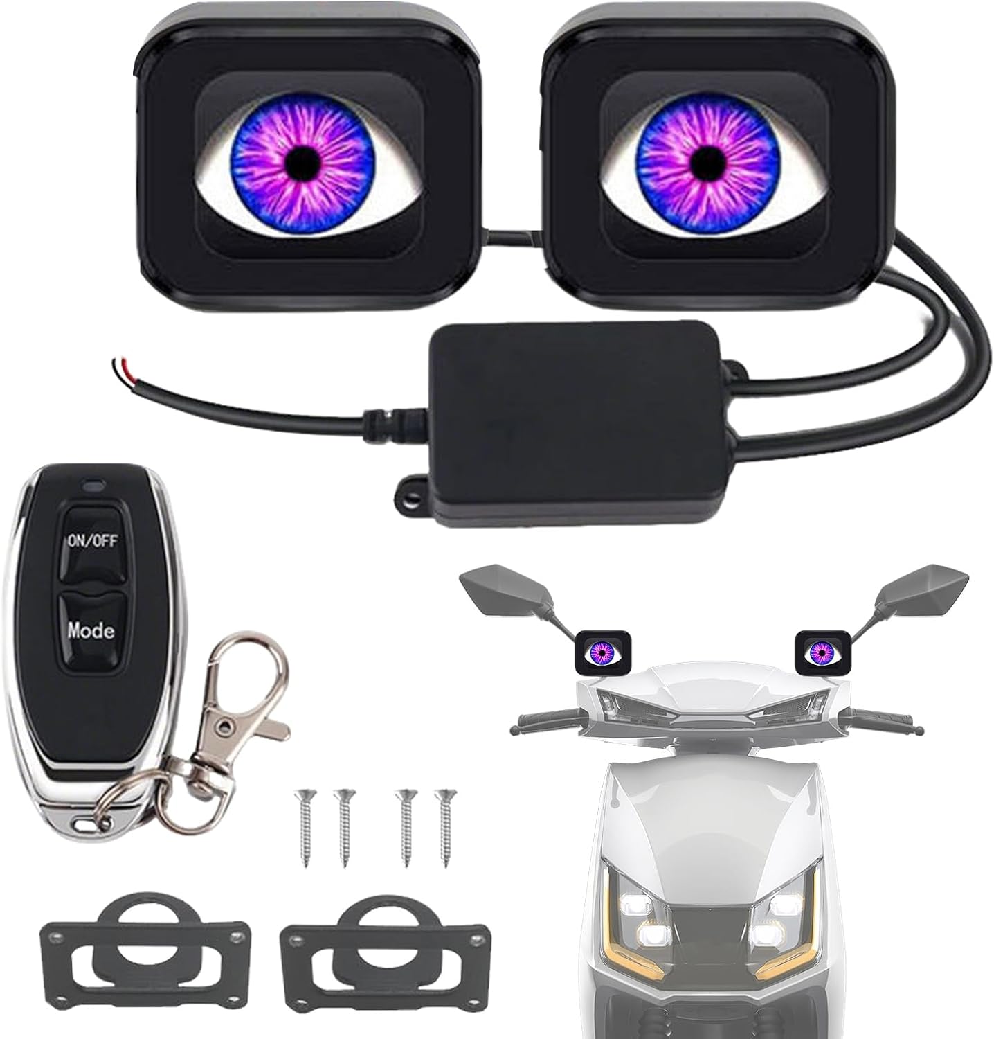 Motorcycle Eye Light - 12-36V Waterproof Animation Remote Control, Illuminated Eye Ball Light for Motorcycles | Compatible with Electric Bicycles, Tricycles, Motorcycles, Cars, Power Sports