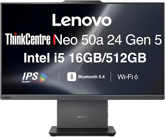 Lenovo ThinkCentre Neo 50a Business All-in-One 24" IPS FHD Display (Intel i5-13420H, 16GB DDR5, 512GB PCIe SSD, Intel UHD, WiFi 6, Bluetooth 5.4, HDMI, Webcam, Win 11 Pro)