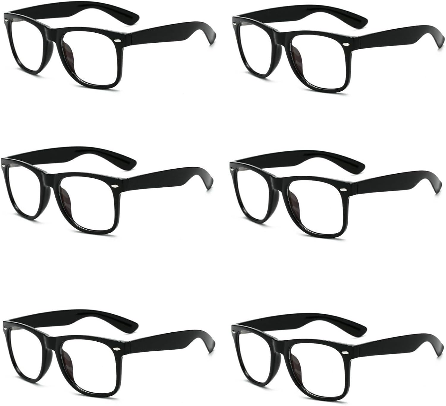 MEISH 6 Pieces Retro Square Framed Glasses Nerd Glasses Clear Lens Glasses Fashion Square Framed Glasses for Makeup Theme Party