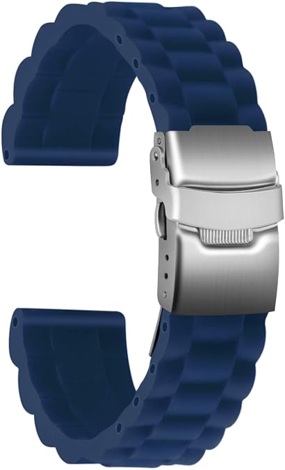 Silicone Watch Strap Replacement Rubber Watch Band Waterproof Link Pattern - 16mm, 18mm, 20mm, 22mm, 24mm Watch Bracelet with Stainless Steel Deployment Buckle