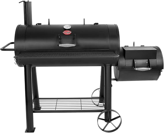 Char-Griller Competition Pro Barrel Grill and Offset Smoker, Includes Side Fire Box for Texas-Style Offset Smoking, Metal Cooking Grates, 1,010 Cooking Square Inches in Black, Model 2823 in Black