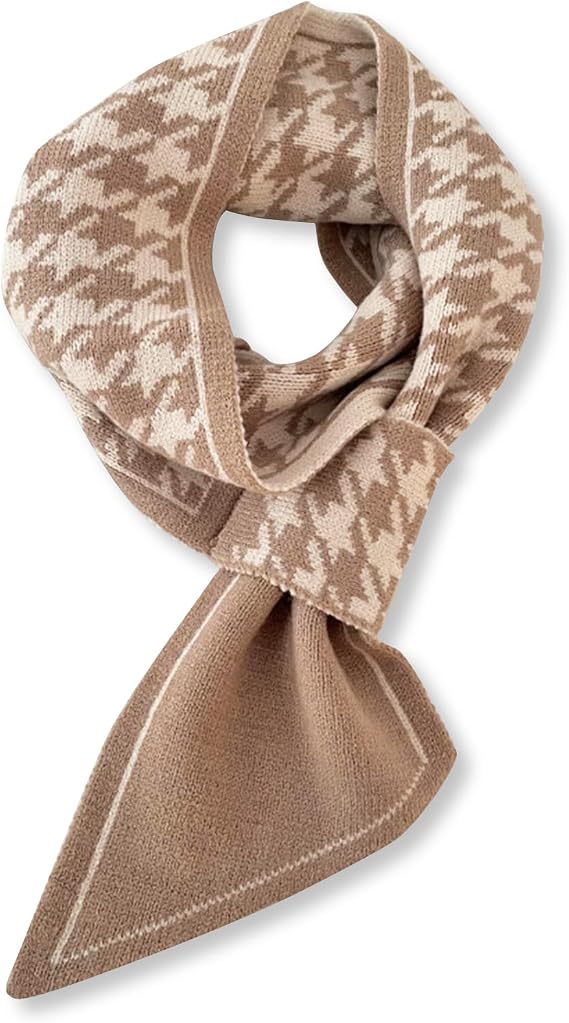 LumiSyne Winter Skinny Knitted Scarf Women Easy Pull-Through Stripe Houndstooth Animal Print Knitted Neckerchief Collar Scarf