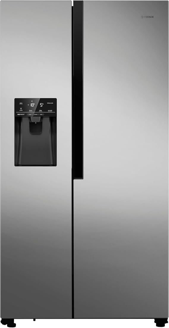 Teknix THSBS1791PLUX American Side by Side Door Fridge Freezer - 562L Capacity - Plumbed Water Dispenser - Frost Free - Stainless Steel, H178.7 x W91.0 x D69.0 (cm) [Energy Class E]