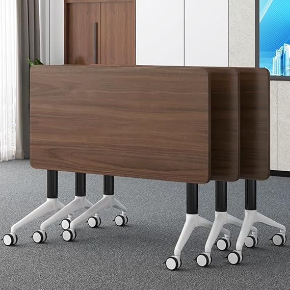 Conference Table, Folding Conference Room Tables with Flip-Top Design, Mobile Seminars Dynamic Meetings Training Tables for Offices, Classrooms, and Meeting Room (Walnut, 6323.629.5in)