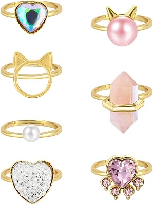 NEWITIN 7 Pieces-100 Pieces Cute Rings for Girls Crystal Ring Girl Pretend Play and Dress up Rings Adjustable Ring Kids Jewelry Little Girl Gift for Girls Kids