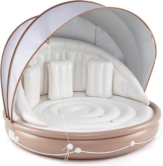 COSTWAY Inflatable Pool Float, Floating Island with Detachable Canopy, 3 Pillows, Giant Tanning Pool Lounger for 2-3 Person, 186 x 186 x 155 cm