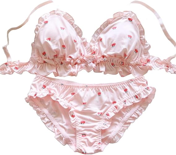 Japanese Strawberry Bra and Panty Lingerie Set Anime Cosplay Schoolgirl Lolita Sailor Style Suit Underwear