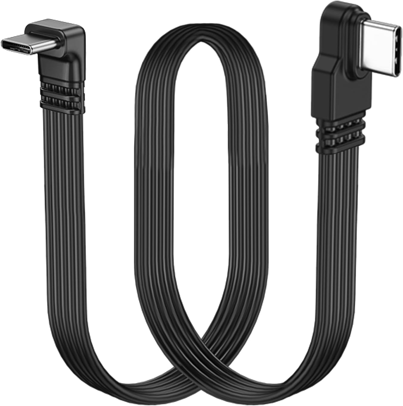 ショート90度USB Type C 2.0フラットケーブル、PD 65W USB C 2.0高速充電ケーブル、ショートUSB Type Cフラットソフトデータケーブル、データ&高速充電同期コードサイドツーアングル。