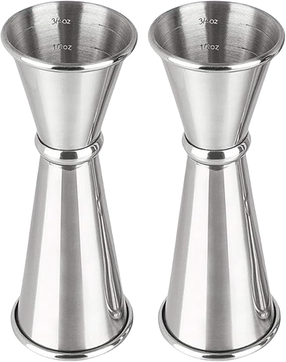 2 Pcs Jigger for Bartending, Cocktail Jigger 2 oz 1 oz with Measurements Inside, 304 Stainless Steel Jigger, bar Accessories, Cocktail Measuring Cup, Silver