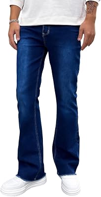 lcyhony Mens Jeans Skinny Comfy High Rise Straight Leg Bootcut Jeans Stretchy Frayed Hem Casual Work Denim Pants with Pockets