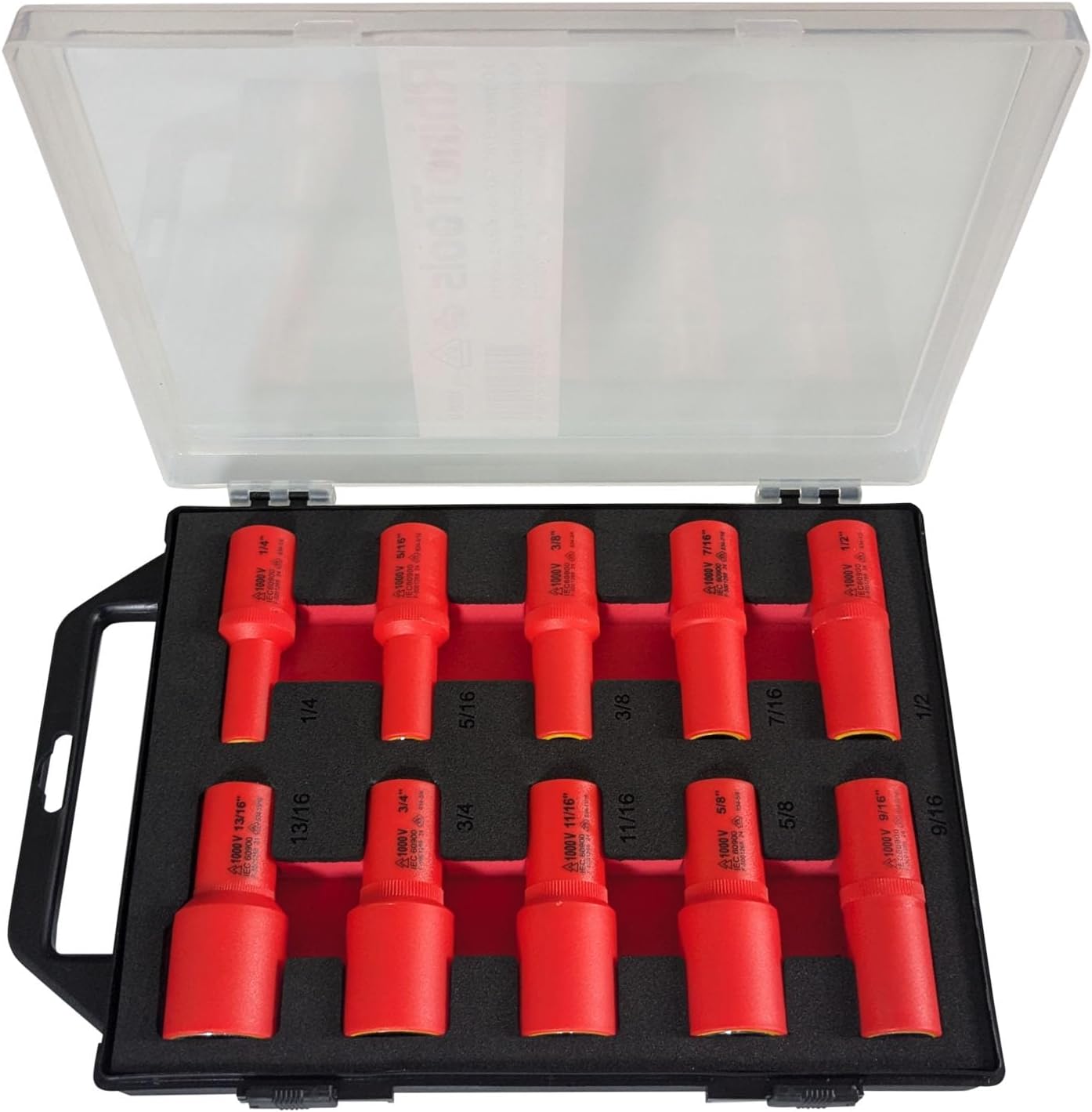 1000V VDE Insulated SAE Sockets | 10 Piece Set | 38 Drive