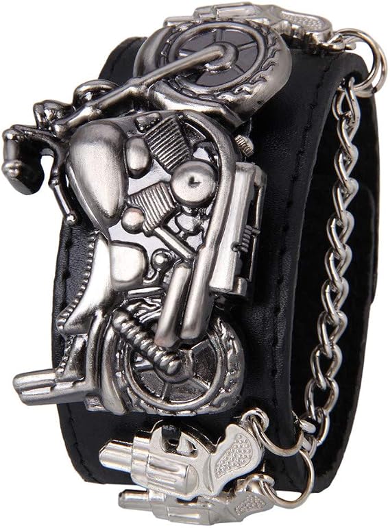 Men's Watch Punk Style Motorcycle Personality Hip-Hop Watch Stainless Steel Gothic Watch Gift for Men  