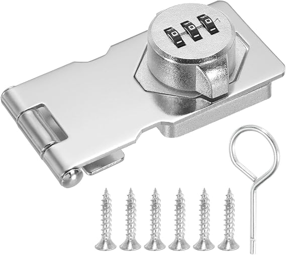 Cabinet Combination Lock 3-Digit Cabinet Password Hasp Locks Household Rotary Hasp Locks Zinc Alloy Door Security Slide Latch Lock for Drawers, Cabinets, Barn Door, Garage (Silver, 97mm/3.8in)
