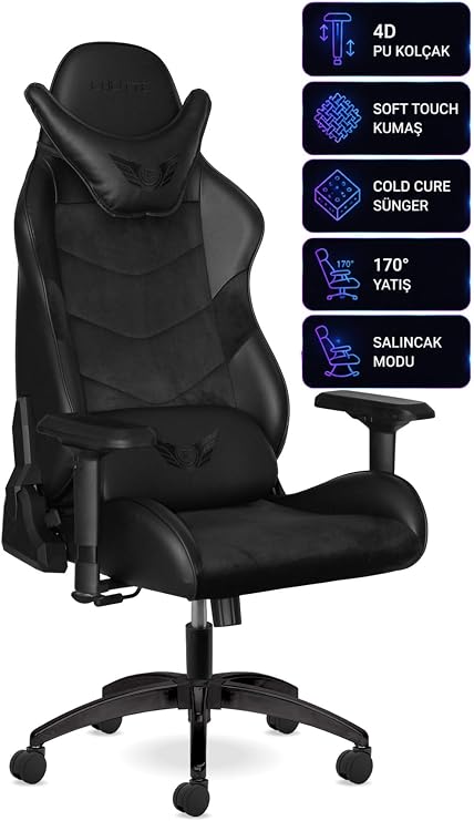 Samurai SS Premium 4D Kolçaklı Oyuncu Koltuğu Nefes Alabilir Kumaş Gaming Koltuk (Baby face, Siyah Kumaş)