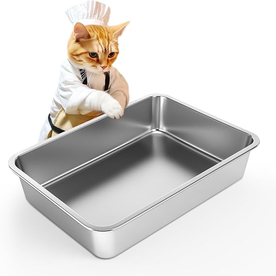 Stainless Steel Cat Litter Box, Large Metal Litter Pan, 17.5" Lx13.5 Wx4 H