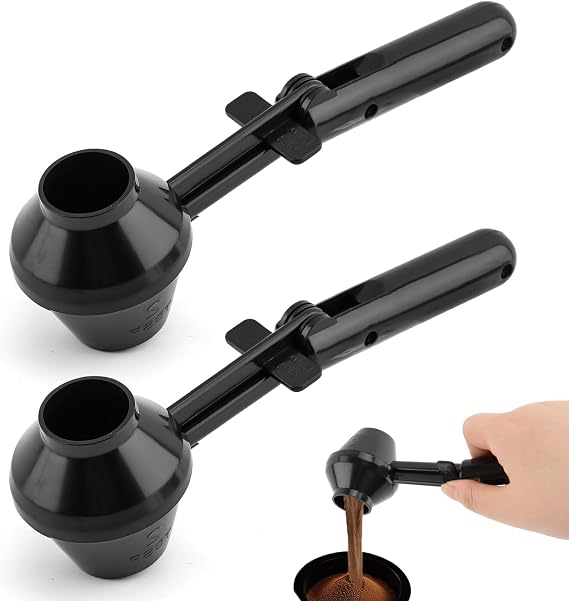 2PCS Coffee Scoop & Funnel for Reusable K Cup Refillable Coffee Pods Coffees Measuring Spoon Scoop with Funnel for Ground Coffees, Protein Powder, Tea (2pcs/black)