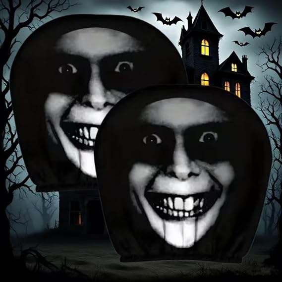 2pcs Halloween Scary Car Headrest Covers - with Horror Face Mask Design | Universal Fit Protector for Car/Truck/Van, Funny Halloween Vehicle Interior Decor