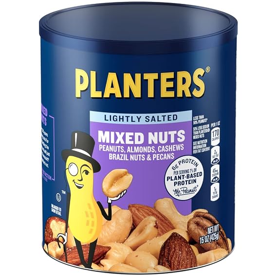 PLANTERS Lightly Salted Mixed Nuts, Plant Based Protein, 15 Oz (1 Ct)