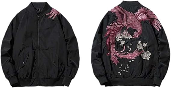 Winter Padded Jacket Men Phoenix Embroidery Hip Hop Japan Baseball Coat Sukajan