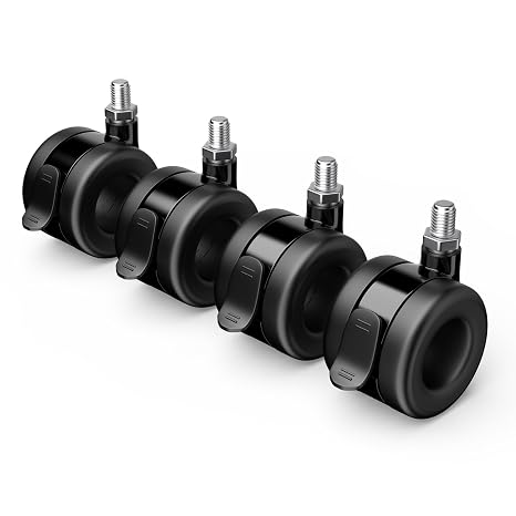 FITUEYES TV Cart Wheel Stem Caster Wheels Fit M8 Screw Threads, Casters Set of 4 with Brake and 360-degree Swivel for Furniture and Cart, Up to 176lbs Capacity,Black