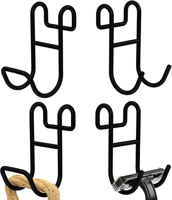 Shower Caddy Hooks, Razor Hanger for Shelf and Loofah (Black - 2 Closed 2 Open)