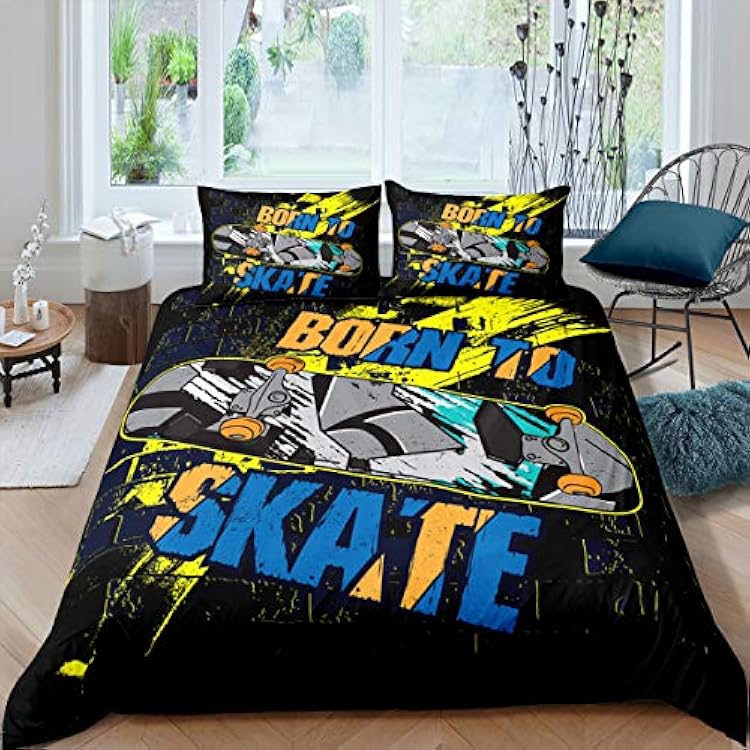 Castle Fairy Skating Theme Bedding Sets for Kids Born to Skate Printed Duvet Cover Sets Twin Skateboard Pattern Color Dyeing 2 Pieces Comforter Sets1 Duvet Cover 1 Pillow case