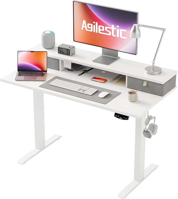 Agilestic Electric Adjustable Height Desk, with 2 Fabric Drawers, 100x60cm