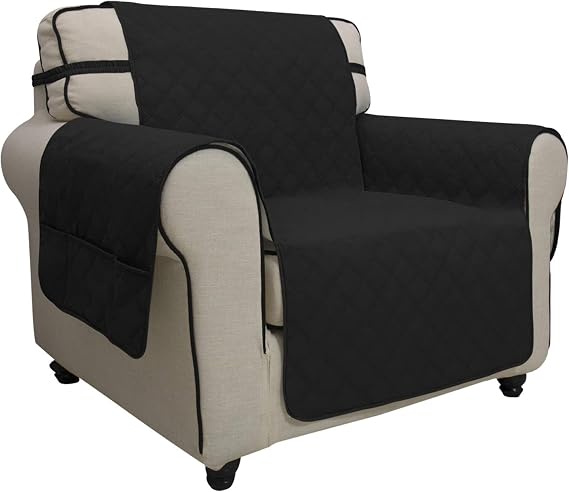 Easy-Going Waterproof Non-Slip Couch Cover, Small Chair, Black