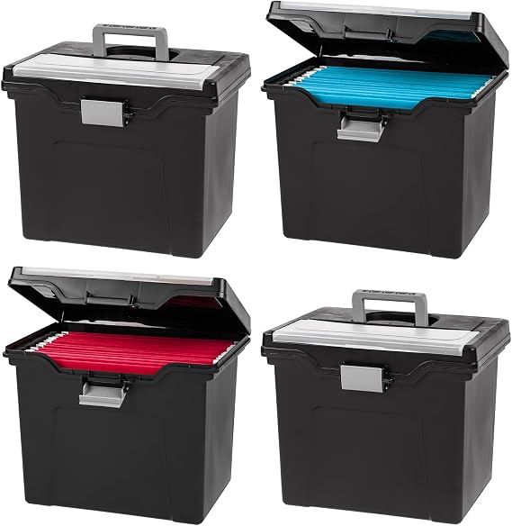 IRIS USA File Box Organizer with Lid, Letter File, 4-Pack, Black