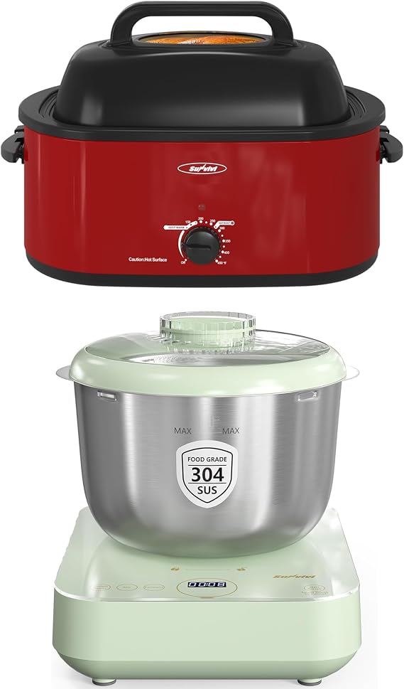 Sunvivi Roaster Oven with Self-Basting Lid And Electric Dough Maker with Weighing Function,20 Quart Electric Roaster with Removable Pan & Rack.