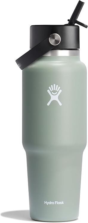 Hydro Flask Travel Water Bottle - Insulated Stainless Steel - Wide Straw Liid, Non Spill, Leakproof in 32 Oz Agave